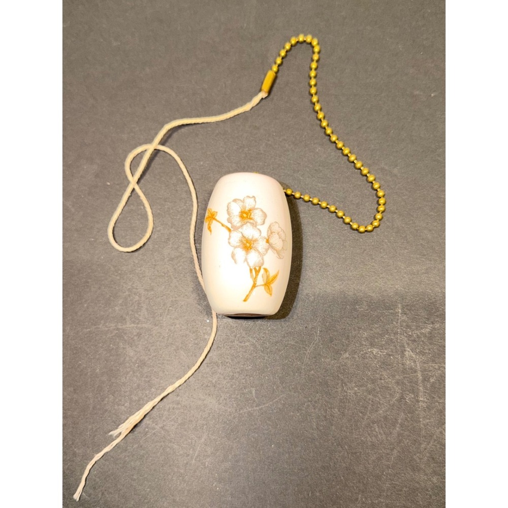 Vintage Ceramic Floral Ceiling Fan Pull Light Handle White Gold Porcelain Oval